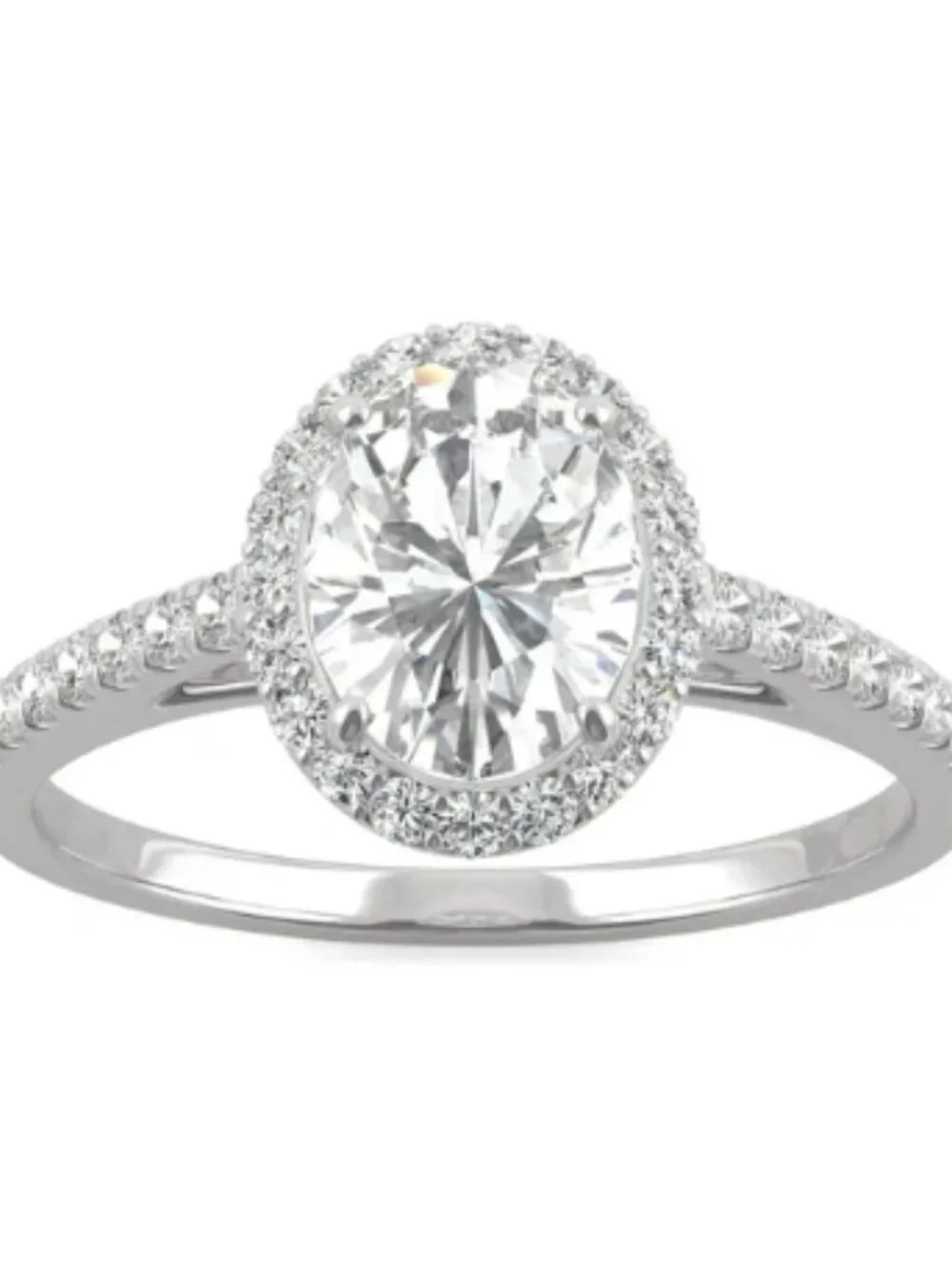 Oval Halo Moissanite and Diamond Engagement Ring, 14K Solid White Gold, Size: 10